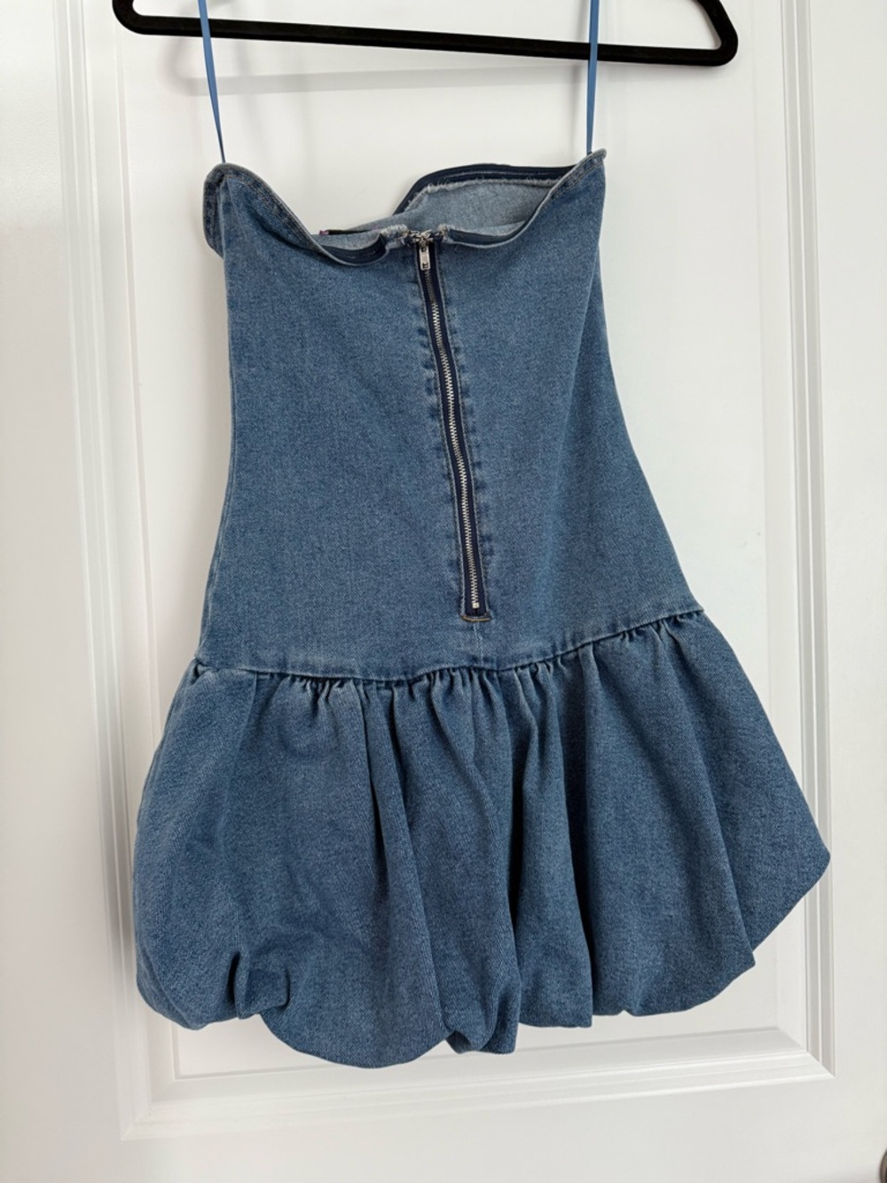 Edikted Blue Denim Bubble Mini Dress - Picture 3 of 3